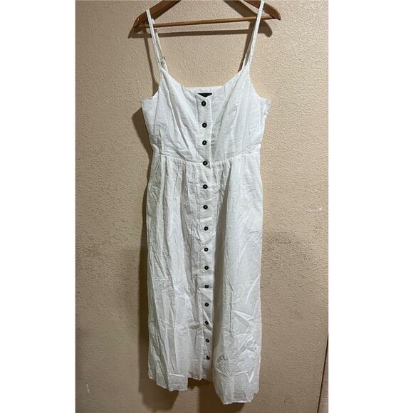 ModCloth Quite Clearly Charismatic white Swiss dot button front midi dress 12 - Picture 1 of 10